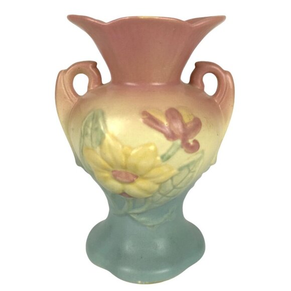 Vintage Hull Art Pottery Vase Magnolia Matte Pink Yellow Green USA Made - Picture 1 of 9